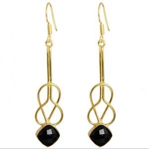NWOT Saachi 18k Gold Clad Faceted Onyx Earrings